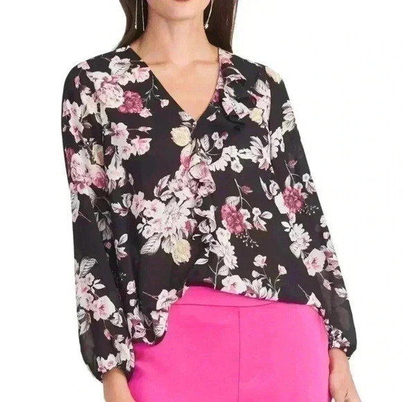 RACHEL Rachel‎ Roy Layla Top SMALL Floral Asymmetrical Ruffled Feminine Career - Picture 1 of 11